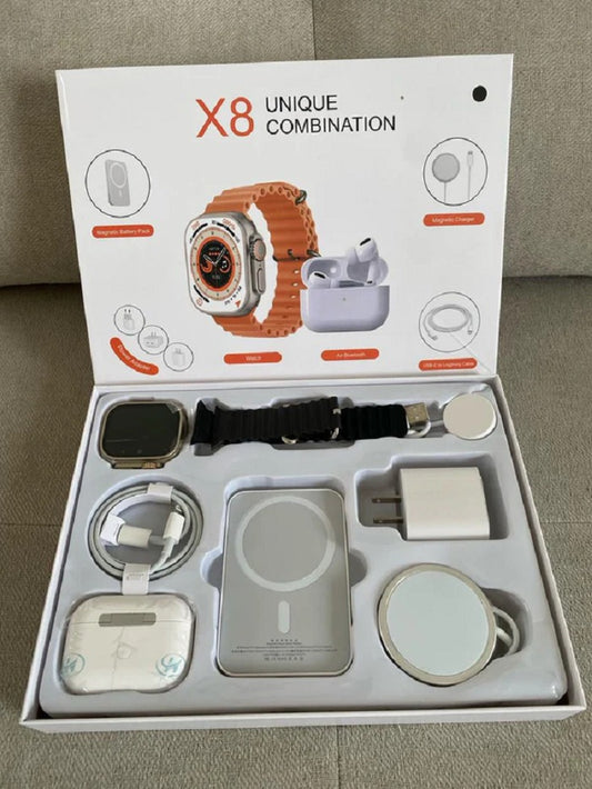 Combo Smartwatch X8 Ultra Max + 8 en 1: ¡Tecnología, Salud y Conexión en tu Mano!